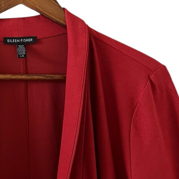 Eileen Fisher Open Front Stretch Crepe Long Jacket In Brick Red Size L - Picture 6 of 15